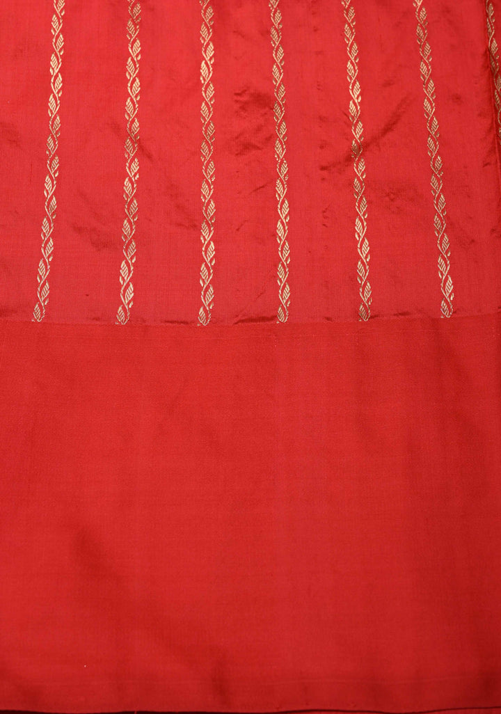 Yellow Zari Buttis on Pure Banarasi Katan Silk Saree with Multicolor Stripes and Scallop Border | SILK MARK CERTIFIED