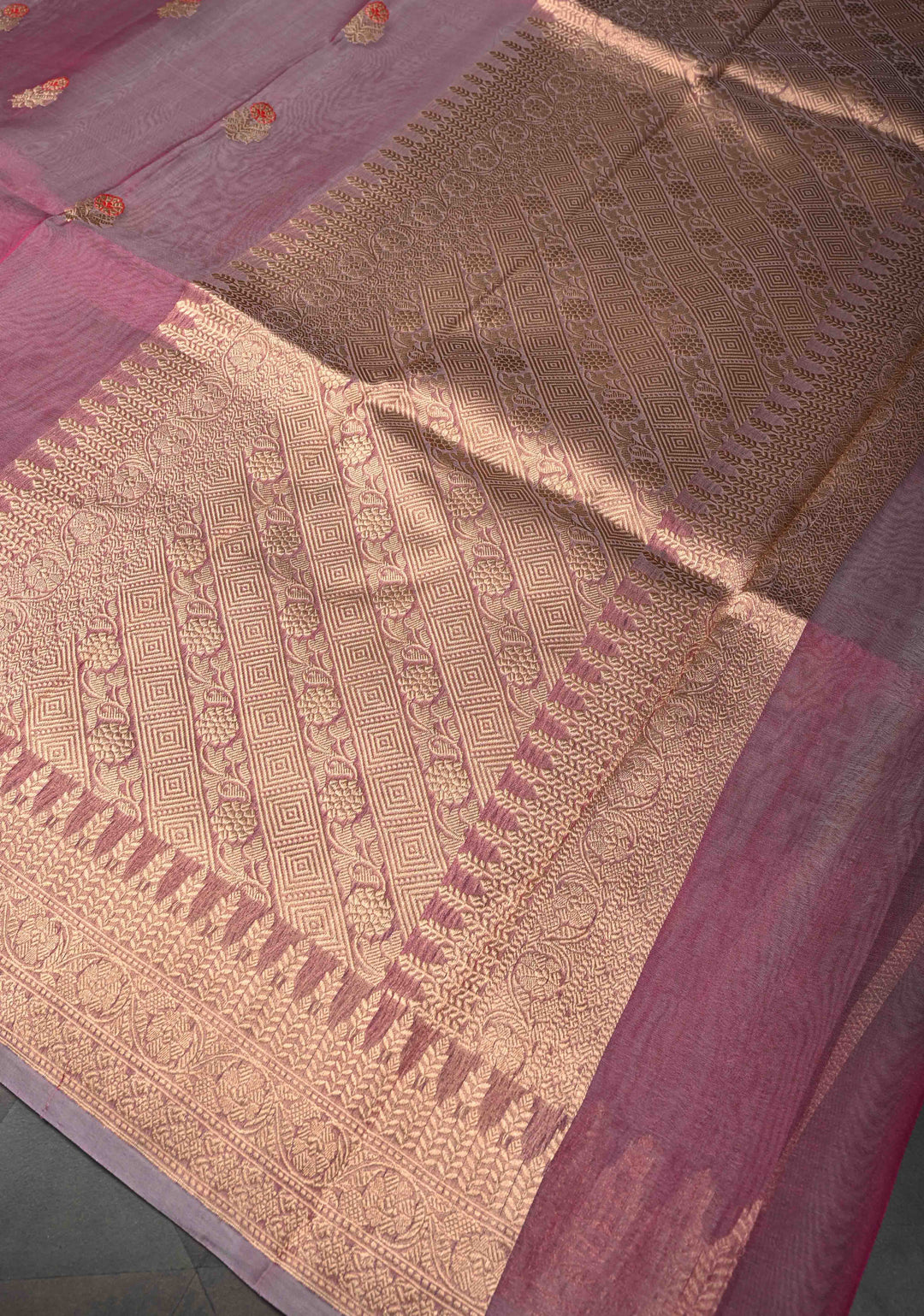 Onion Pink Pure Banarasi Organza Silk Saree with Meenakari Buttas and Zari Border | SILK MARK CERTIFIED