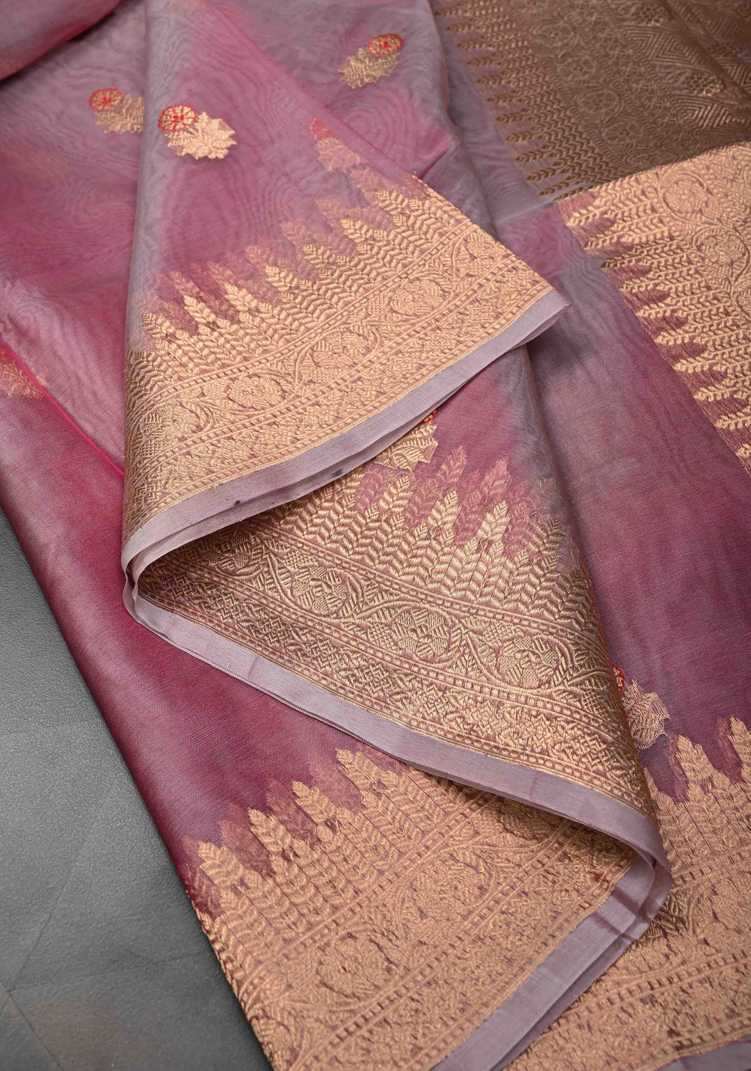 Onion Pink Pure Banarasi Organza Silk Saree with Meenakari Buttas and Zari Border | SILK MARK CERTIFIED