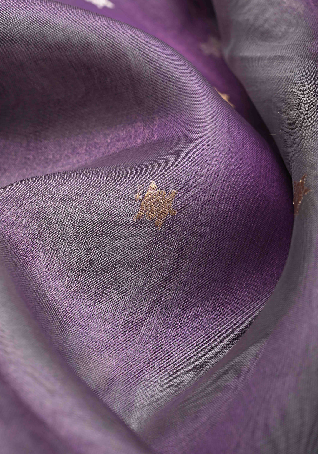Lavender Pure Banarasi Organza Tissue Silk Saree with Sona Rupa Star Buttis and Zari Border | SILK MARK CERTIFIED
