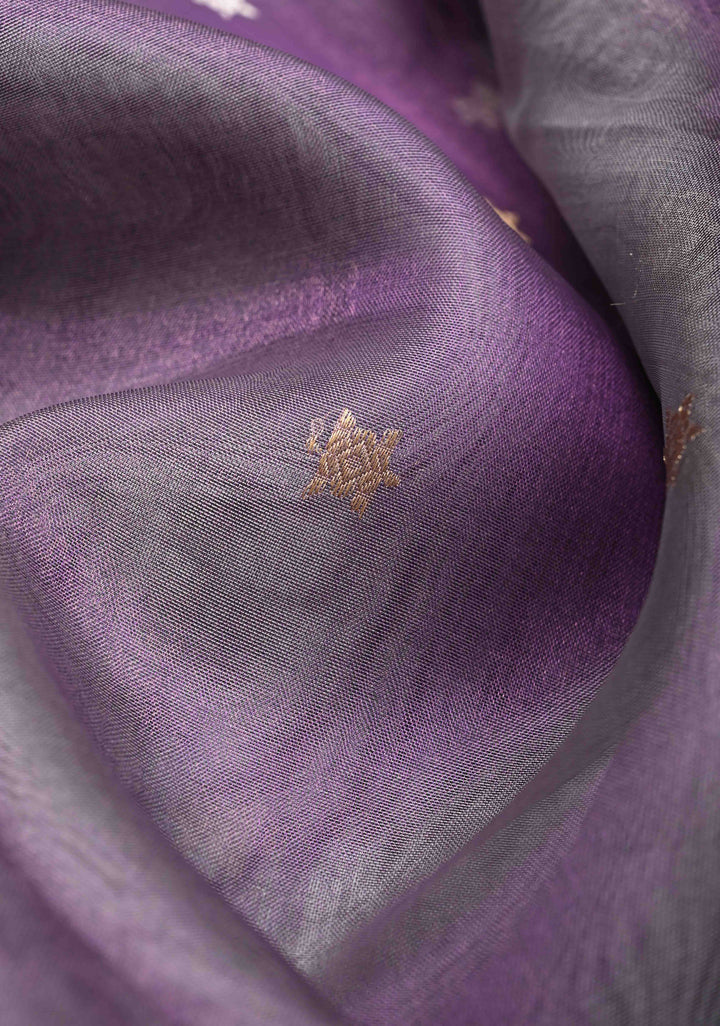 Lavender Pure Banarasi Organza Tissue Silk Saree with Sona Rupa Star Buttis and Zari Border | SILK MARK CERTIFIED