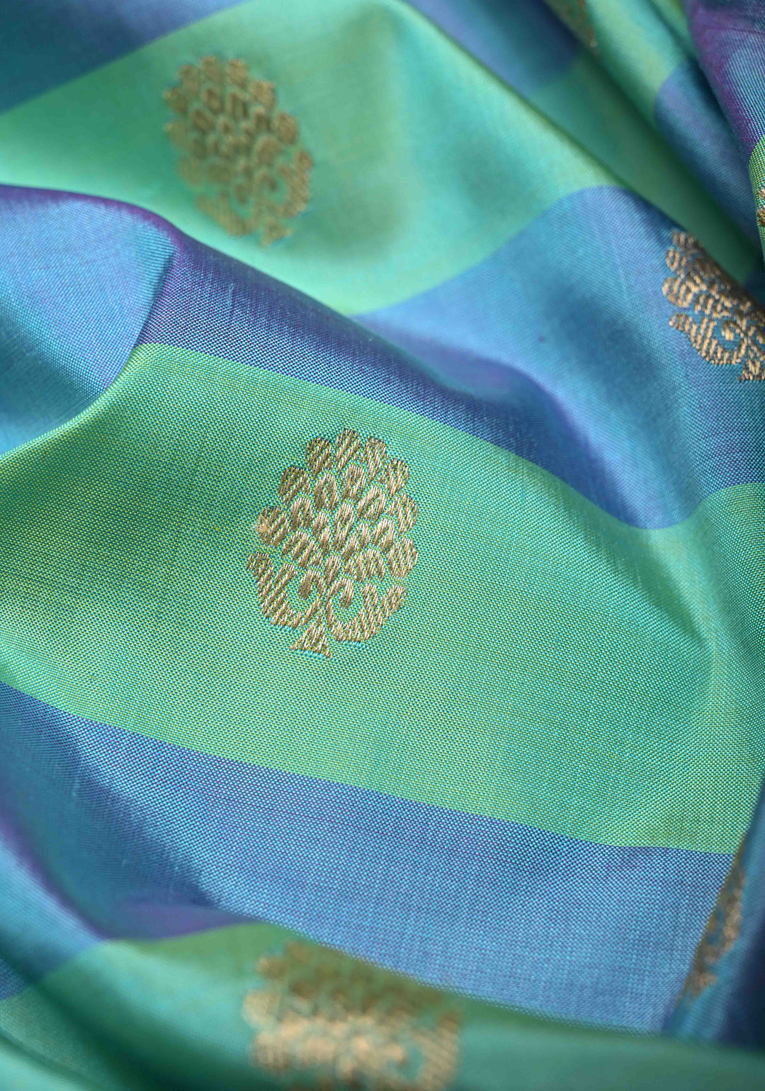 Cyan-Sea Green Pure Banarasi Katan Silk Saree with Zari Buttas and Contrast Zari Border | SILK MARK CERTIFIED