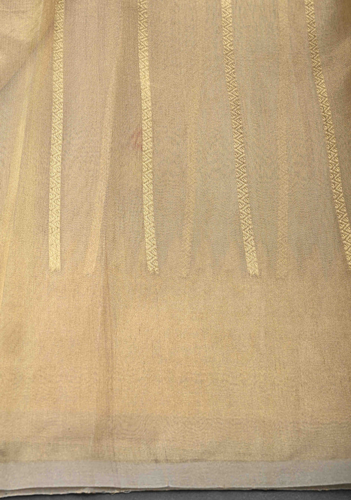 Stunning Golden Tissue Pure Silk Banarasi Saree with Meenakari Motifs and Gold Zari Border | SILK MARK CERTIFIED