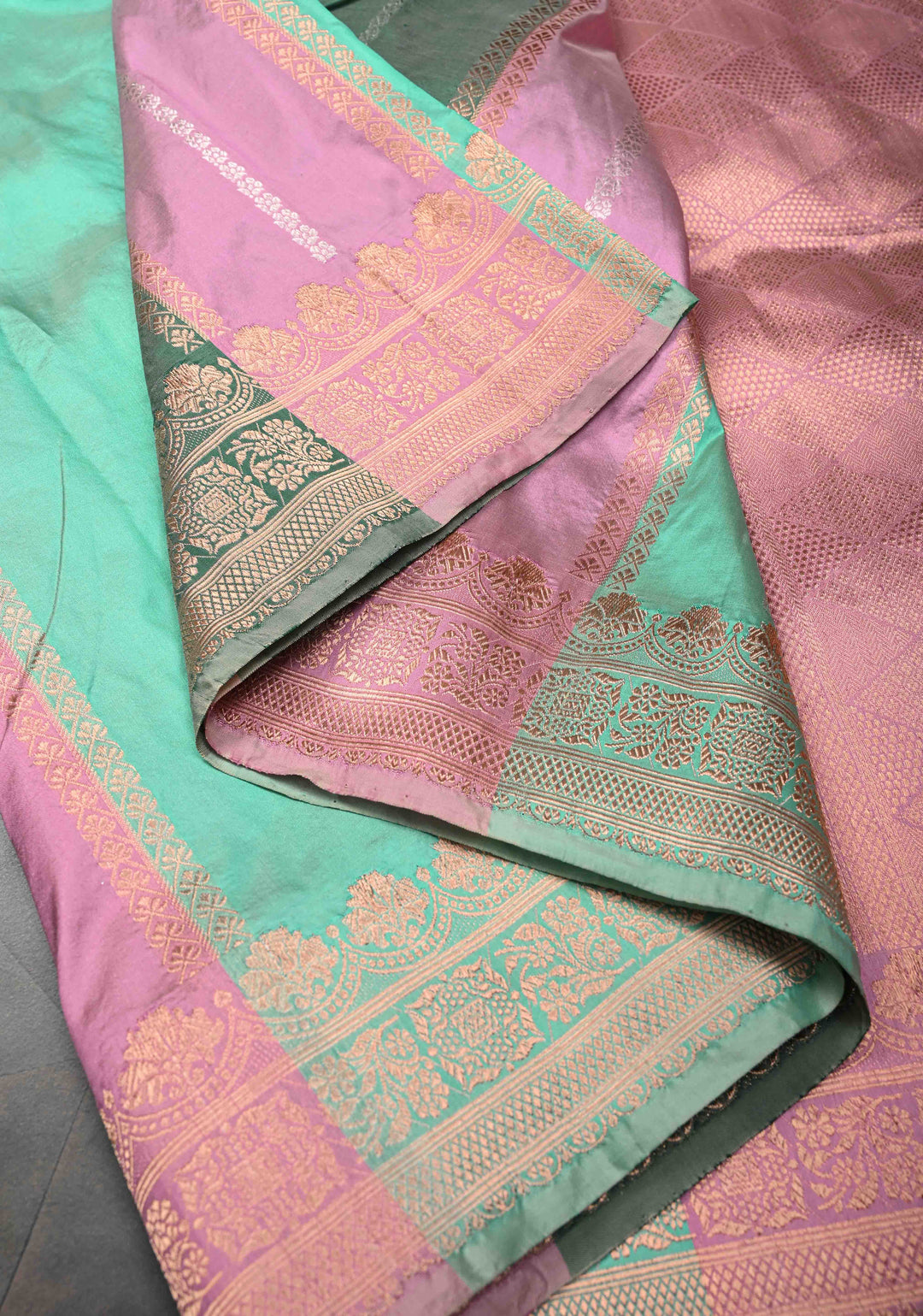 Multicolor Vertical Stripes on Banarasi Katan Silk Saree with Rangkaat Inspired Style Pattern and Scallop Border | SILK MARK CERTIFIED