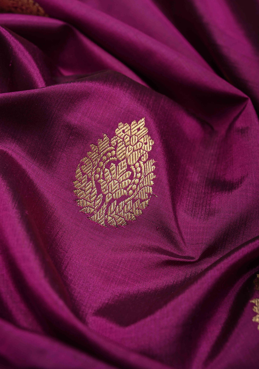 Magenta Zari Buttas on Pure Banarasi Katan Silk Saree with Multicolor Stripes and Zari Border | SILK MARK CERTIFIED