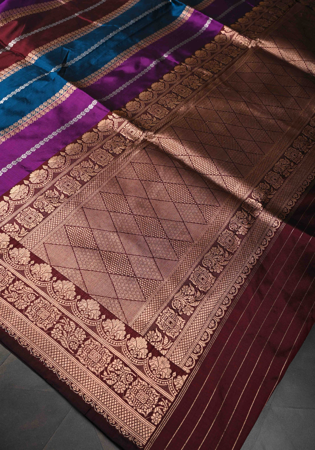 Multicolor Banarasi Katan Silk Saree with Rangkaat Style Pattern and Scallop Border | SILK MARK CERTIFIED