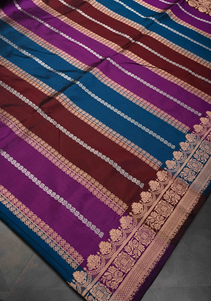 Multicolor Banarasi Katan Silk Saree with Rangkaat Style Pattern and Scallop Border | SILK MARK CERTIFIED