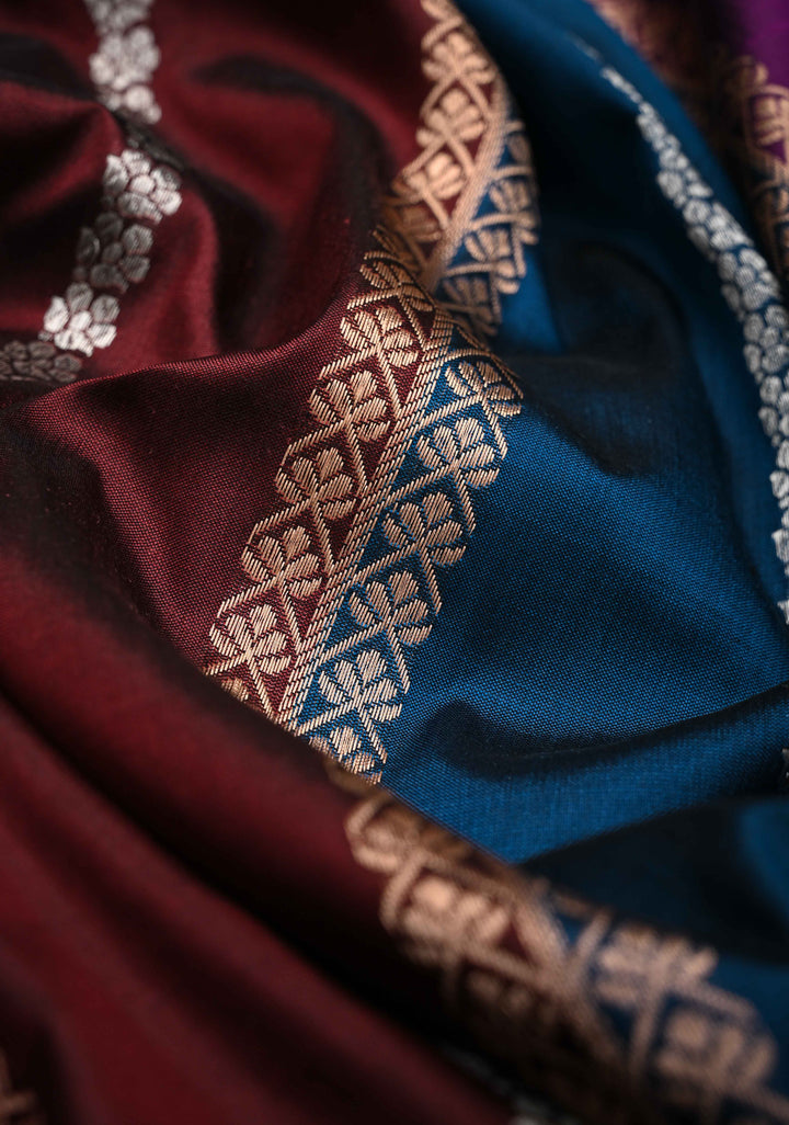 Multicolor Banarasi Katan Silk Saree with Rangkaat Style Pattern and Scallop Border | SILK MARK CERTIFIED