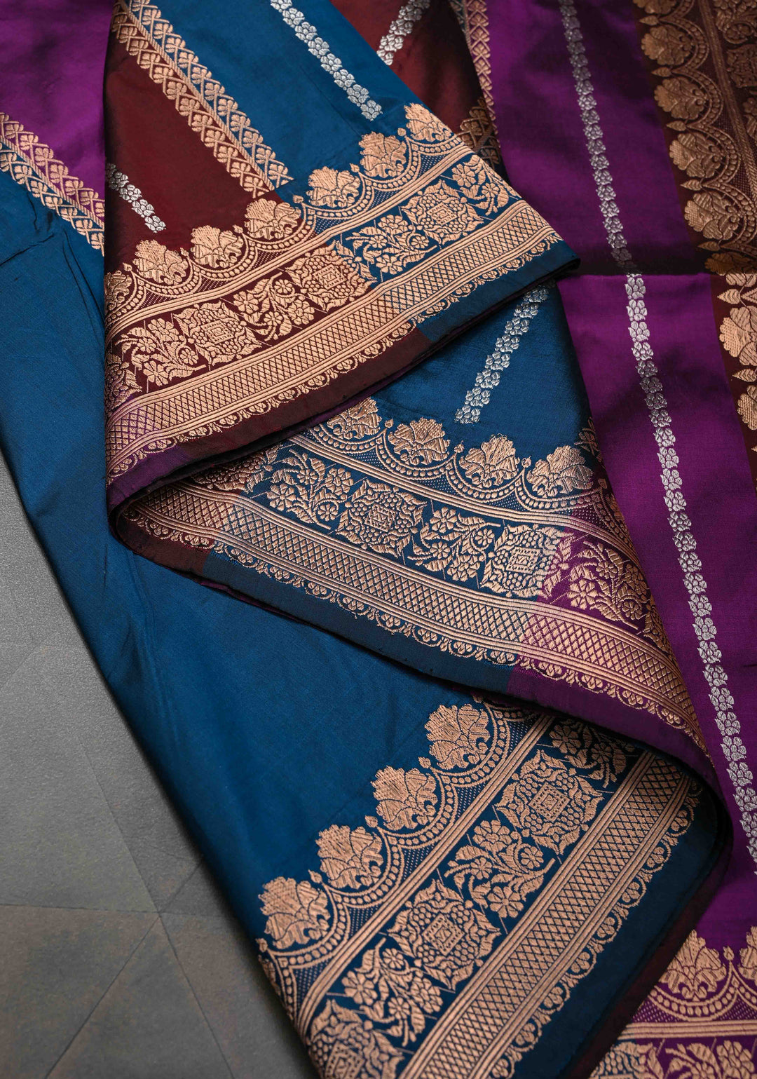 Multicolor Banarasi Katan Silk Saree with Rangkaat Style Pattern and Scallop Border | SILK MARK CERTIFIED