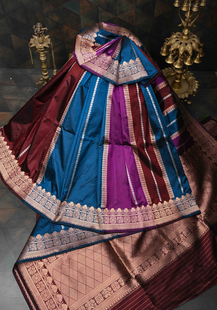 Multicolor Banarasi Katan Silk Saree with Rangkaat Style Pattern and Scallop Border | SILK MARK CERTIFIED