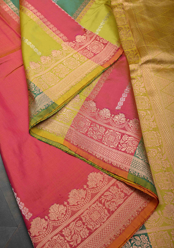 Multicolor Banarasi Katan Silk Saree with Rangkaat Style Pattern and Scallop Border | SILK MARK CERTIFIED