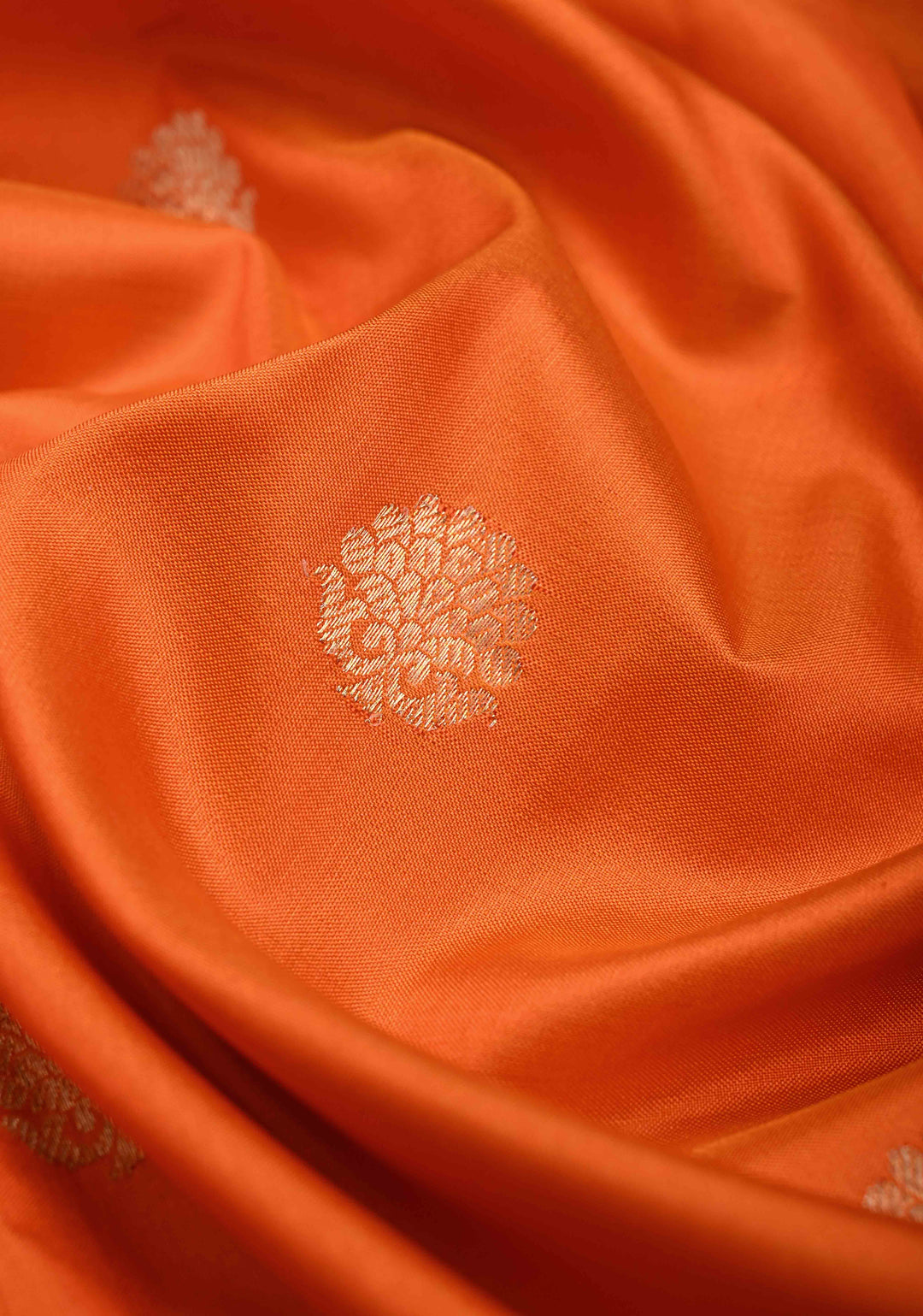 Orange Zari Buttas on Pure Banarasi Katan Silk Saree with Multicolor Stripes and Zari Border | SILK MARK CERTIFIED