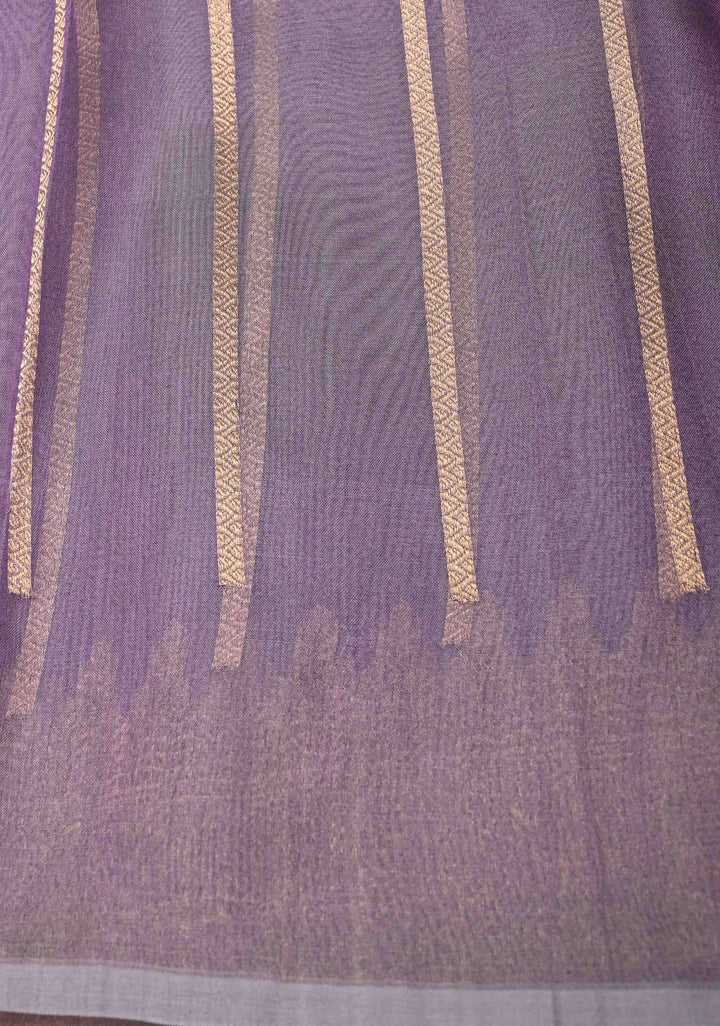 Purplish Grey Pure Banarasi Organza Silk Saree with Meenakari Buttas and Zari Border | SILK MARK CERTIFIED