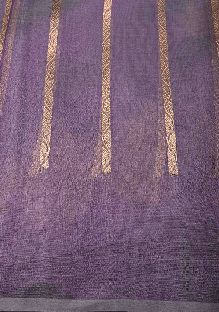 Stunning Lavender Pure Banarasi Organza Silk Saree with Zari Buttas and Scallop Border | SILK MARK CERTIFIED