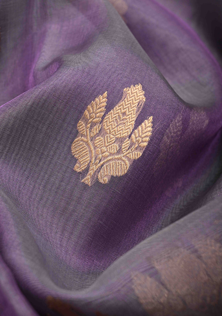 Stunning Lavender Pure Banarasi Organza Silk Saree with Zari Buttas and Scallop Border | SILK MARK CERTIFIED