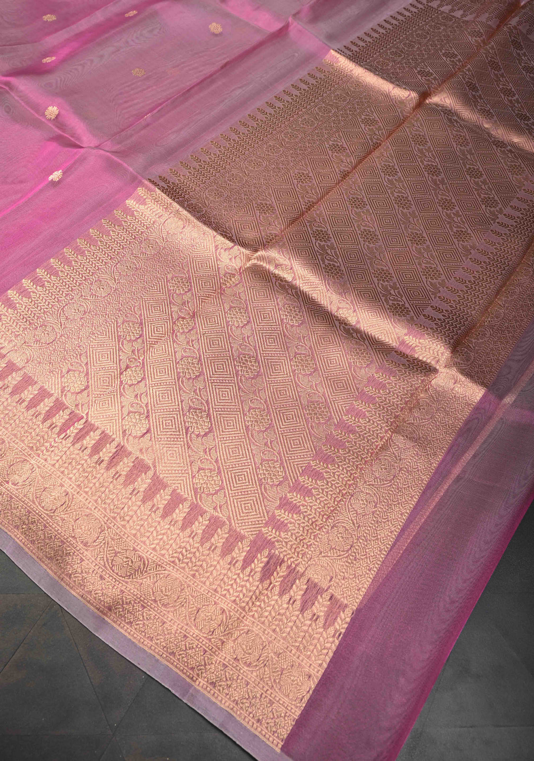 Turkish Rose Pure Banarasi Organza Silk Saree with Zari Buttas and Zari Border | SILK MARK CERTIFIED