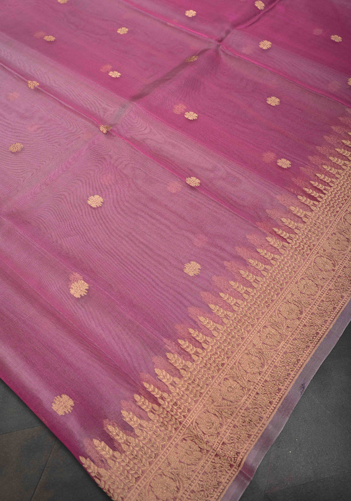Turkish Rose Pure Banarasi Organza Silk Saree with Zari Buttas and Zari Border | SILK MARK CERTIFIED