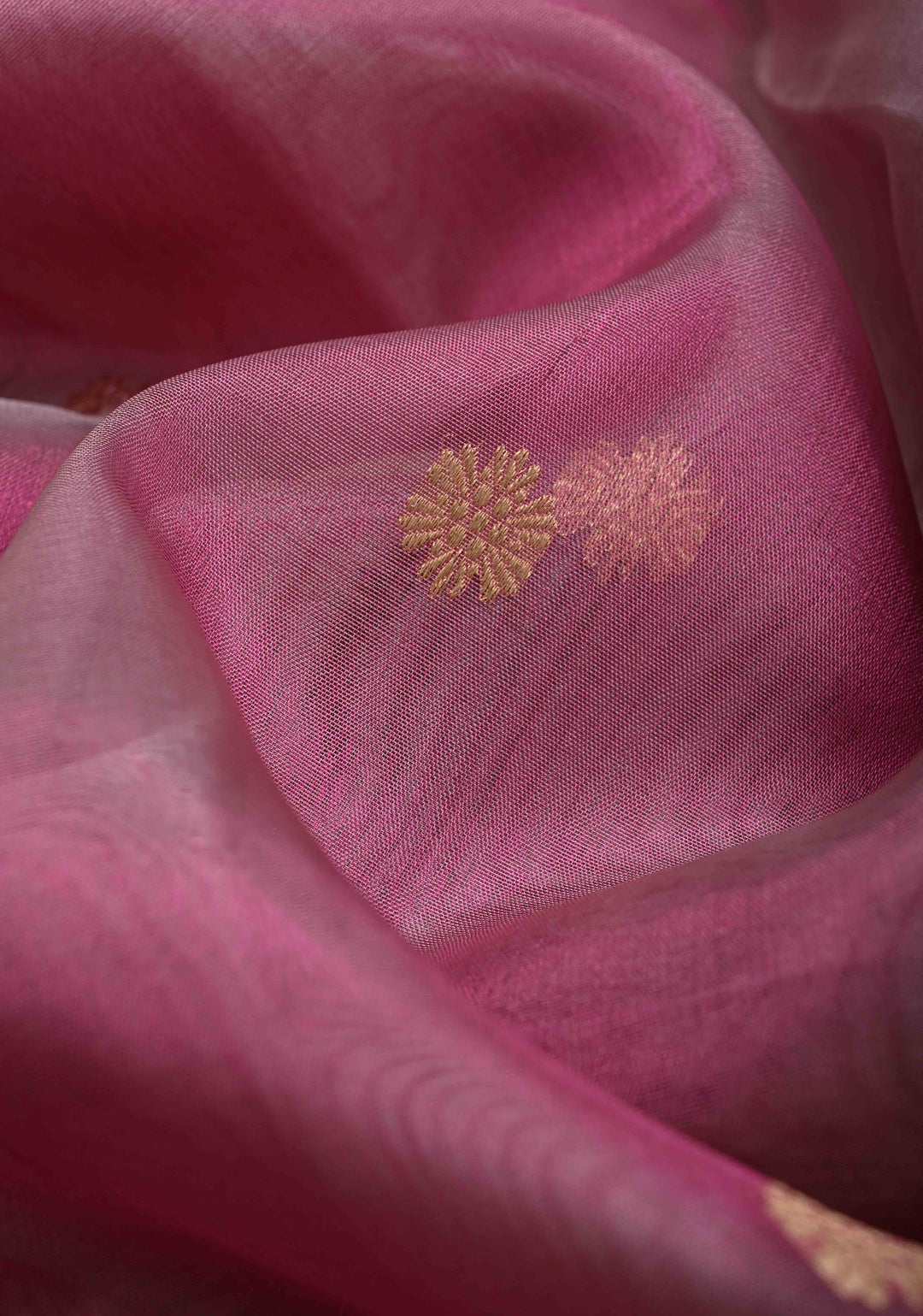 Turkish Rose Pure Banarasi Organza Silk Saree with Zari Buttas and Zari Border | SILK MARK CERTIFIED