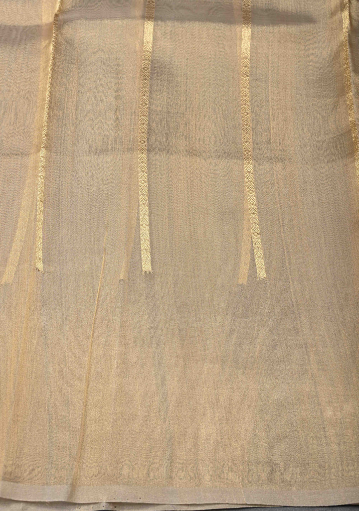 Golden Pure Banarasi Organza Tissue Silk Saree with Sona Rupa Buttas and distinct Mandala Motifs on Border | SILK MARK CERTIFIED