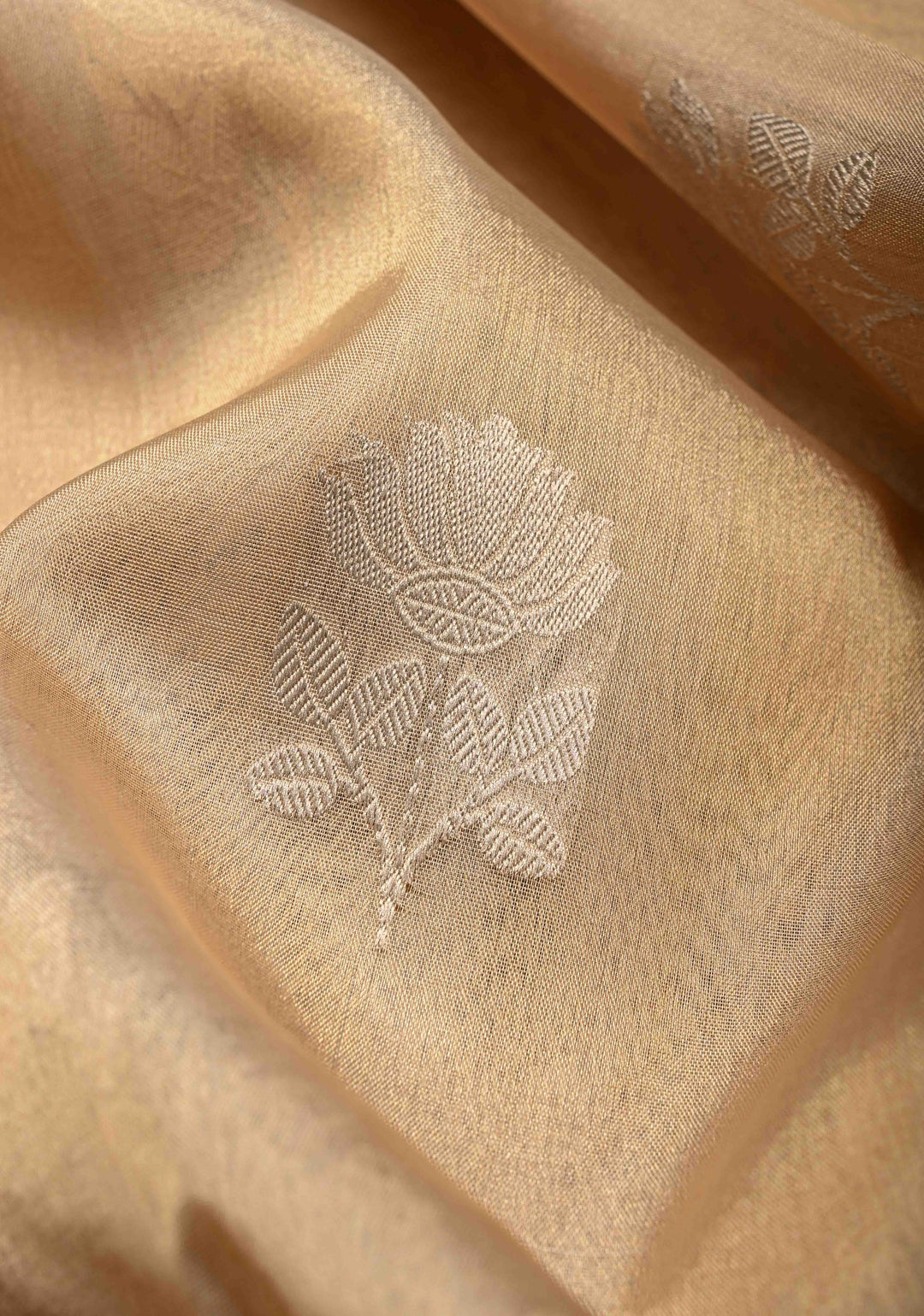 Golden Pure Banarasi Organza Tissue Silk Saree with Sona Rupa Buttas and distinct Mandala Motifs on Border | SILK MARK CERTIFIED