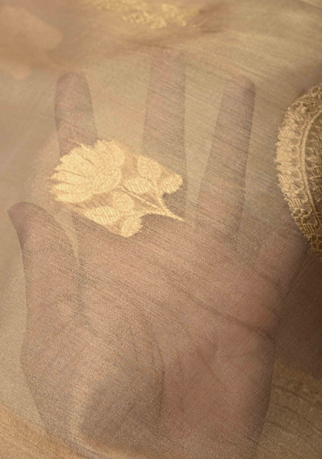 Golden Pure Banarasi Organza Tissue Silk Saree with Sona Rupa Buttas and distinct Mandala Motifs on Border | SILK MARK CERTIFIED