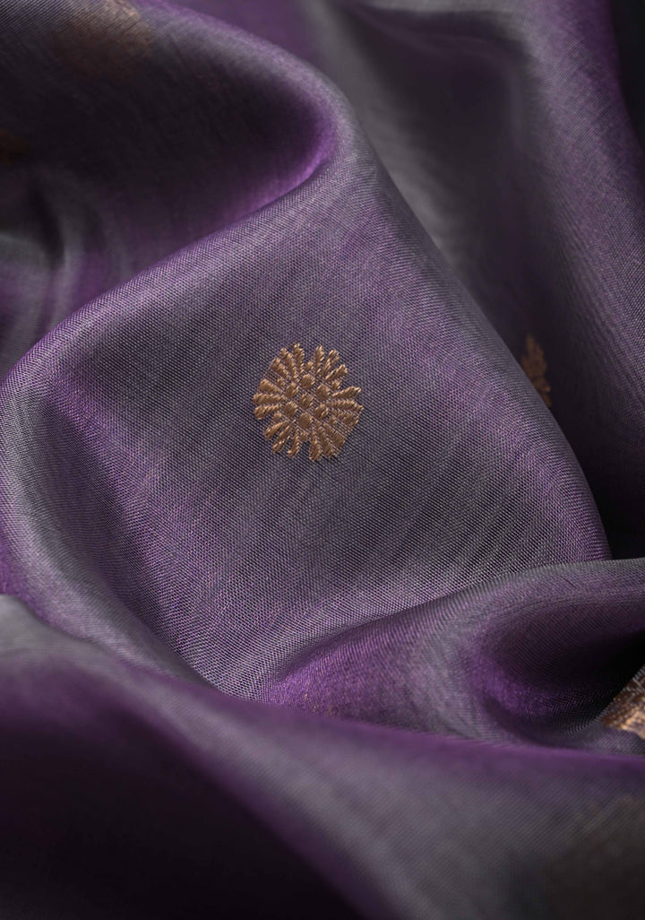 Amethyst Pure Banarasi Organza Silk Saree with Zari Buttis and Zari Border | SILK MARK CERTIFIED