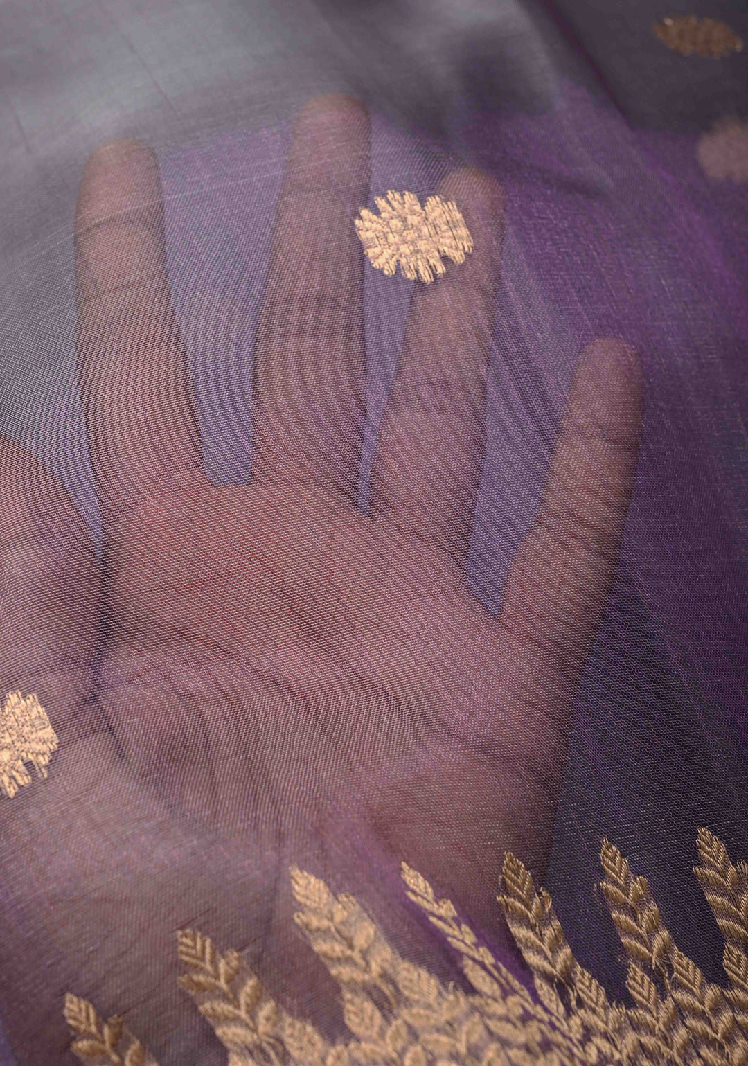 Amethyst Pure Banarasi Organza Silk Saree with Zari Buttis and Zari Border | SILK MARK CERTIFIED