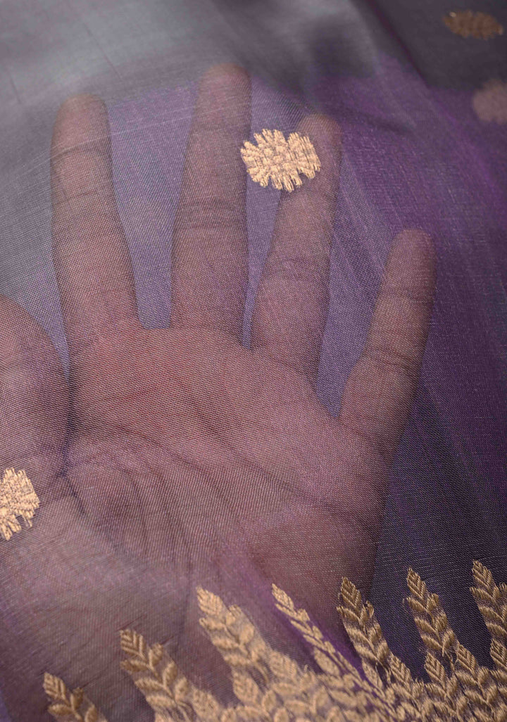 Amethyst Pure Banarasi Organza Silk Saree with Zari Buttis and Zari Border | SILK MARK CERTIFIED