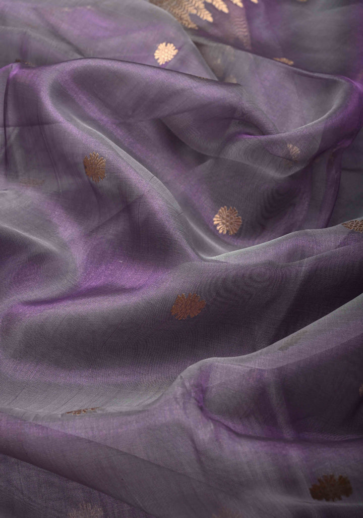 Amethyst Pure Banarasi Organza Silk Saree with Zari Buttis and Zari Border | SILK MARK CERTIFIED