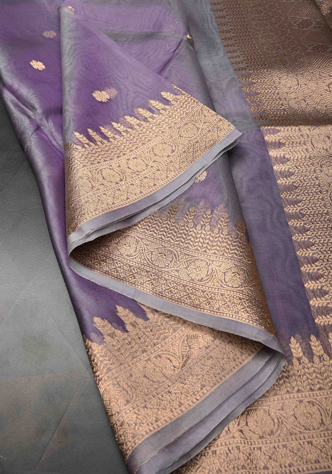 Amethyst Pure Banarasi Organza Silk Saree with Zari Buttis and Zari Border | SILK MARK CERTIFIED