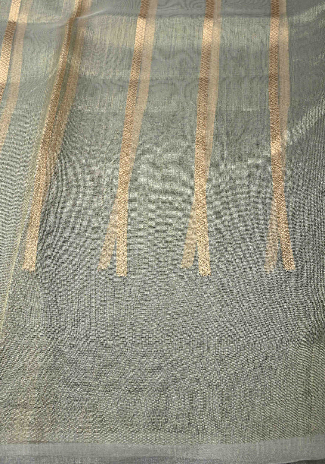 Sage Green Pure Banarasi Organza Tissue Silk Saree with Zari Buttis and Zari Border | SILK MARK CERTIFIED