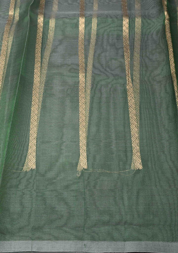 Green Pure Banarasi Organza Silk Saree with Sona Rupa Star Buttis and Zari Border | SILK MARK CERTIFIED