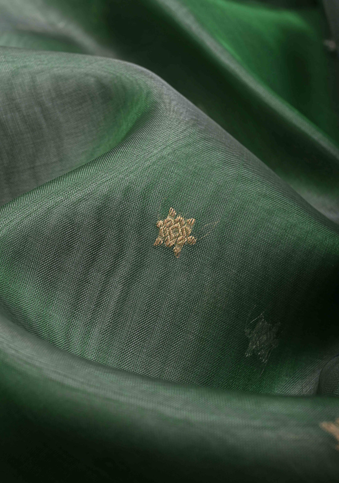 Green Pure Banarasi Organza Silk Saree with Sona Rupa Star Buttis and Zari Border | SILK MARK CERTIFIED
