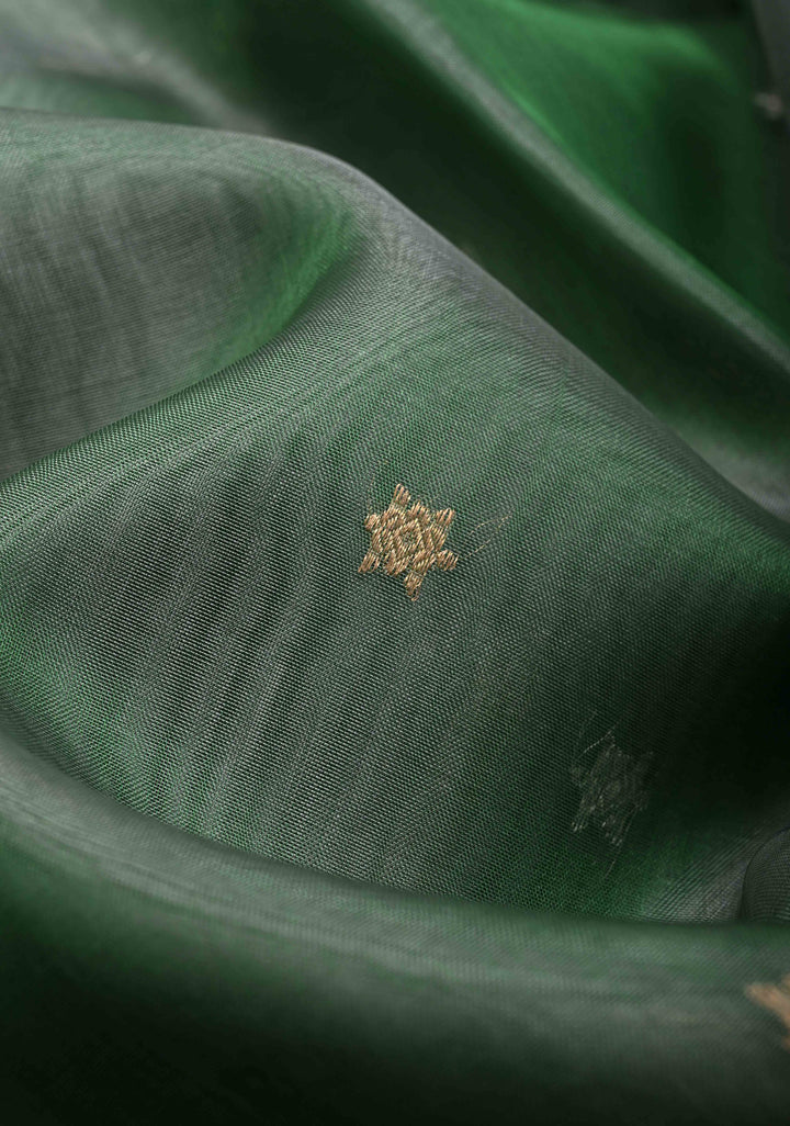 Green Pure Banarasi Organza Silk Saree with Sona Rupa Star Buttis and Zari Border | SILK MARK CERTIFIED