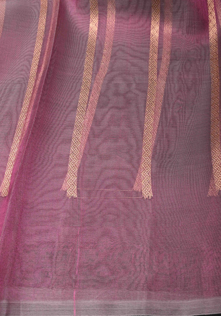 Pink Pure Banarasi Organza Silk Saree with Sona Rupa Star Buttis and Zari Border | SILK MARK CERTIFIED