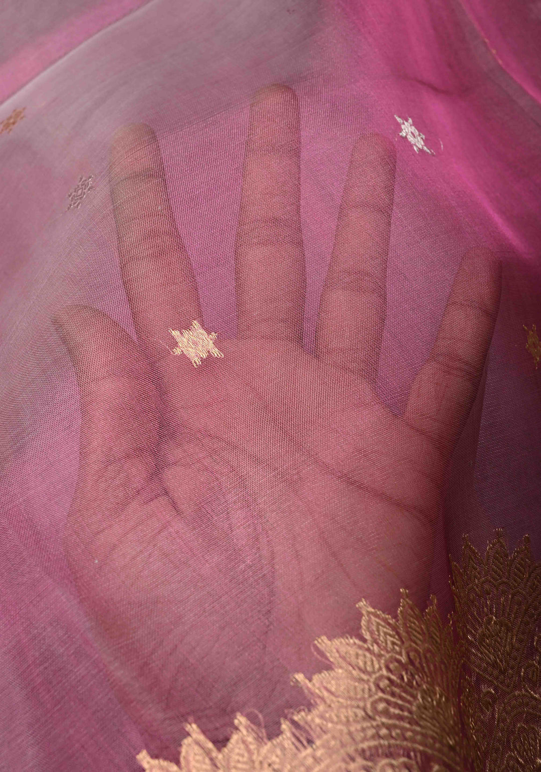 Pink Pure Banarasi Organza Silk Saree with Sona Rupa Star Buttis and Zari Border | SILK MARK CERTIFIED