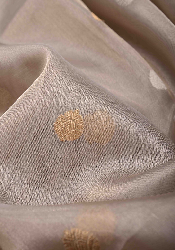 Gold Pure Banarasi Organza Silk Saree with Sona Rupa Buttas and Zari Border | SILK MARK CERTIFIED