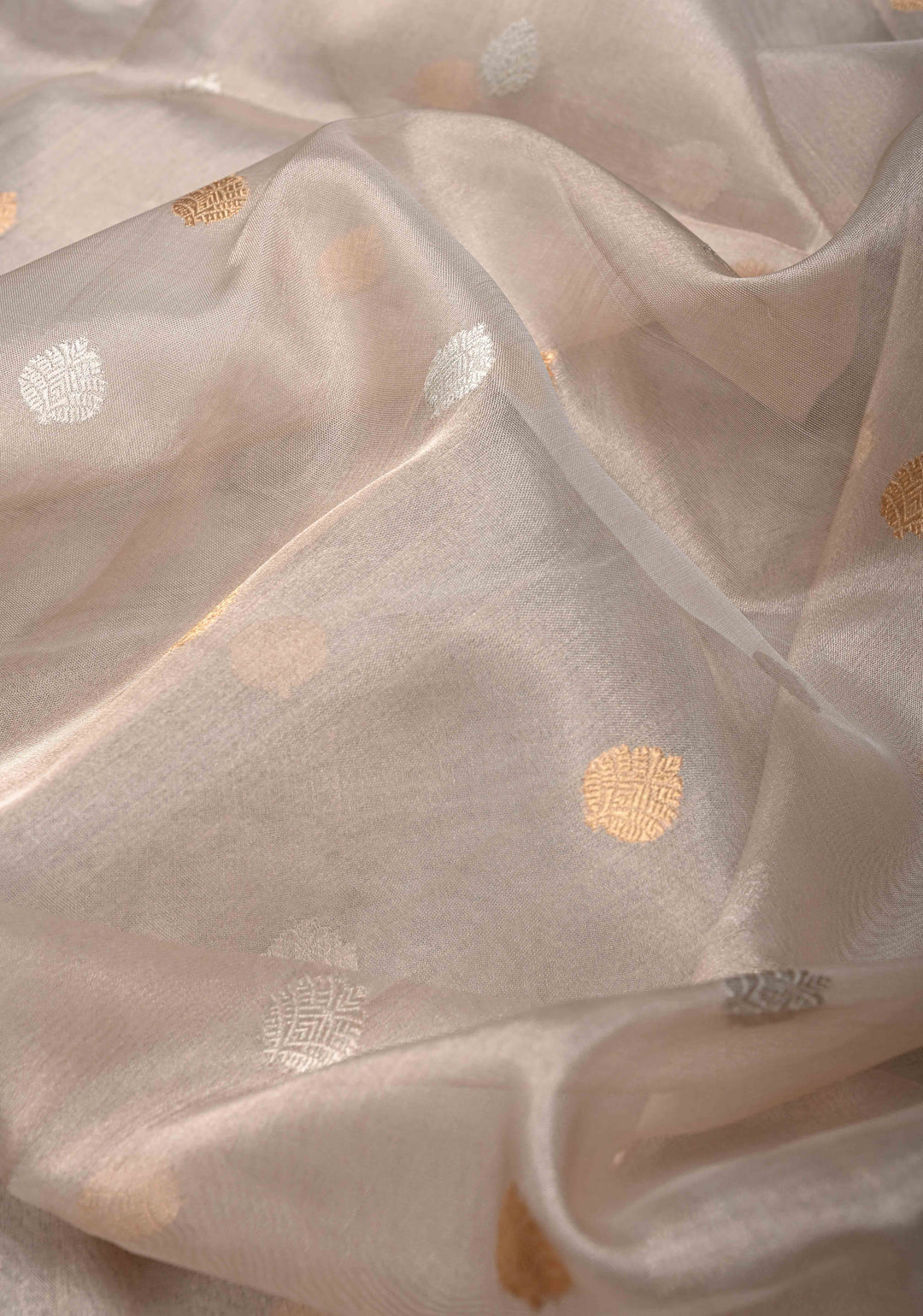 Gold Pure Banarasi Organza Silk Saree with Sona Rupa Buttas and Zari Border | SILK MARK CERTIFIED