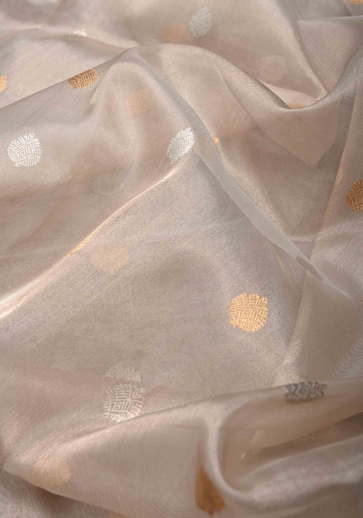 Gold Pure Banarasi Organza Silk Saree with Sona Rupa Buttas and Zari Border | SILK MARK CERTIFIED