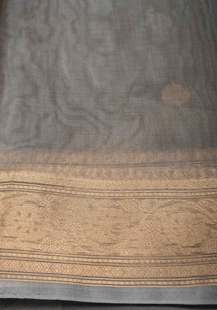 Friar Grey Pure Banarasi Organza Silk Saree with Sona Rupa Buttas and Zari Border | SILK MARK CERTIFIED