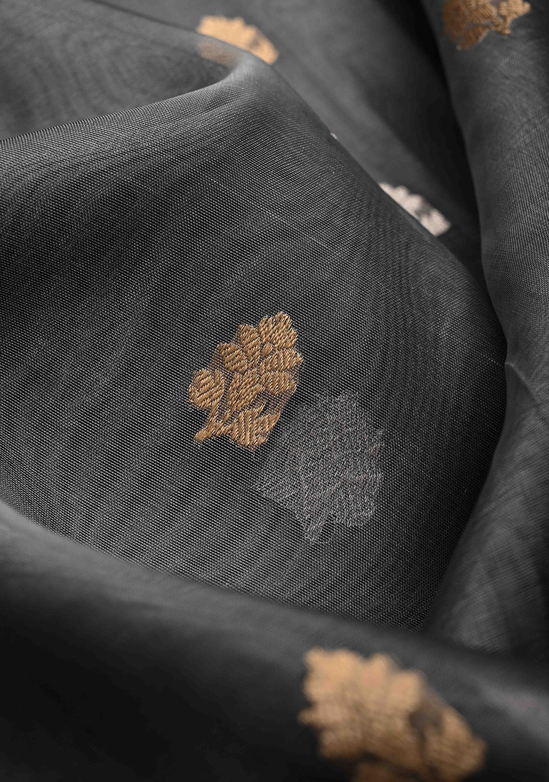 Grey Pure Banarasi Organza Silk Saree with Sona Rupa Buttas and Zari Border | SILK MARK CERTIFIED