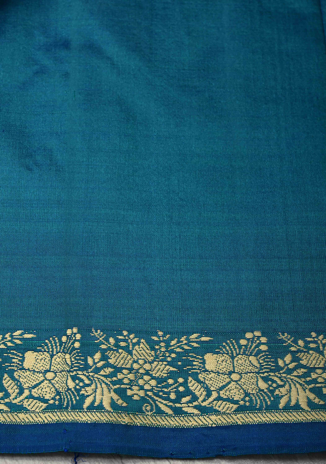Peacock Blue Pure Banarasi Lightweight Katan Silk Saree with Floral Butti and Minimal Zari Border | SILK MARK CERTIFIED