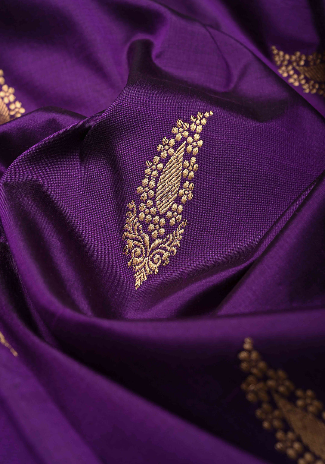 Purple Banarasi Katan Silk Saree with Jazi Buttas and Contrast Panel Border | SILK MARK CERTIFIED