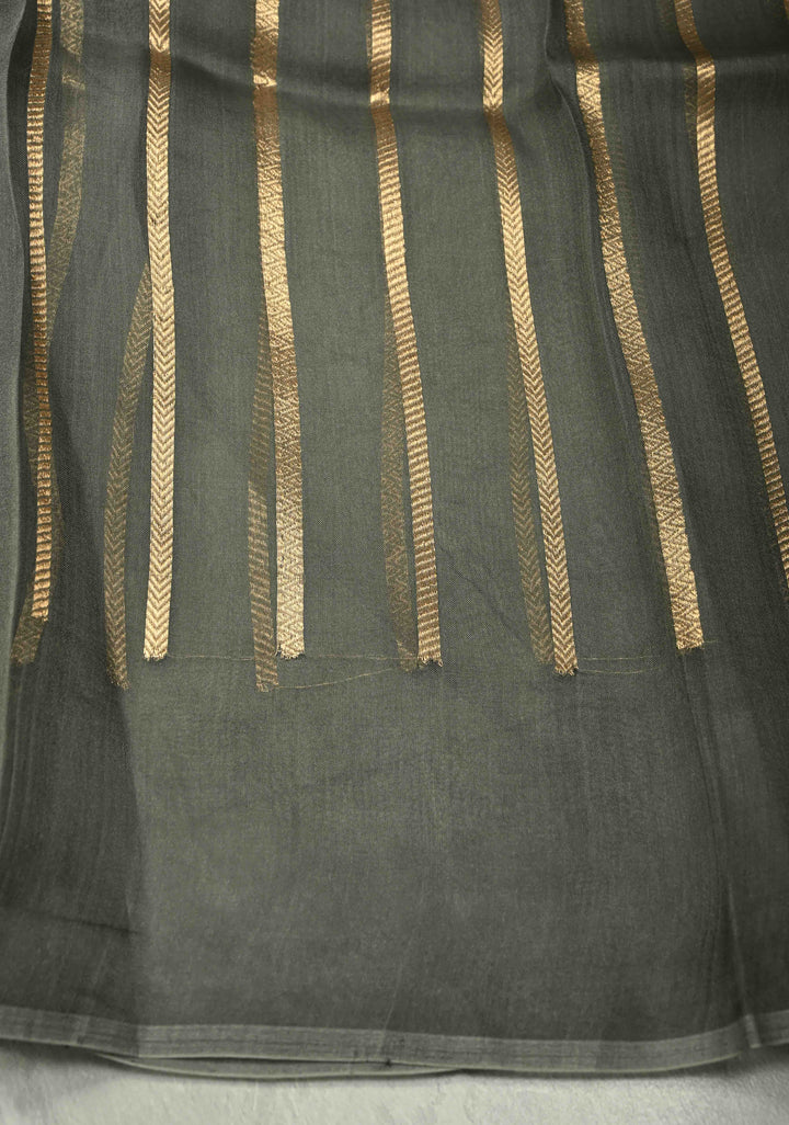 Gray Pure Banarasi Organza Silk Saree with Floral Zari Buttas and Zari Border | SILK MARK CERTIFIED