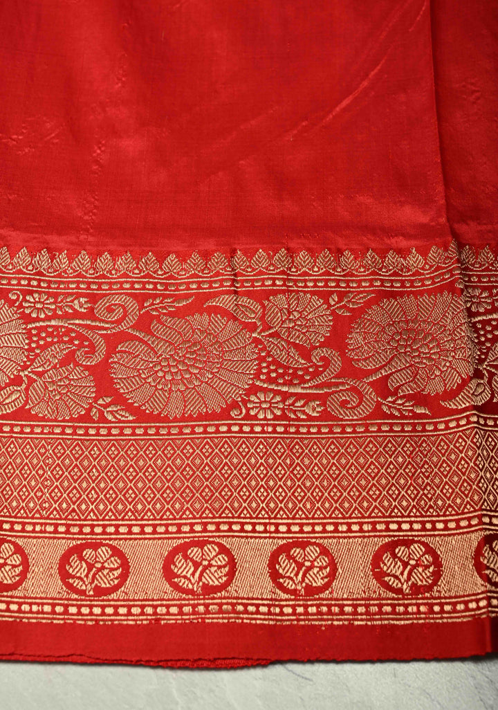 Green Dual tone Katan Silk Handloom Saree with Zari Buttas and Contrast Zari Border | SILK MARK CERTIFIED