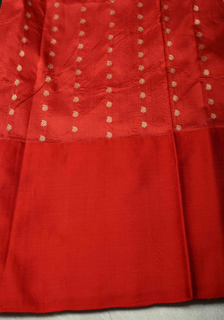 Dark Fern Banarasi Katan Silk Saree with Floral Zari Buttas and Contrast Zari Border | SILK MARK CERTIFIED