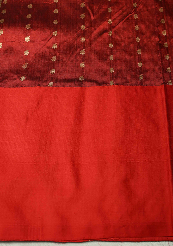 Navy Blue Katan Silk Handloom Saree with Zari Buttas and Contrast Zari Border | SILK MARK CERTIFIED