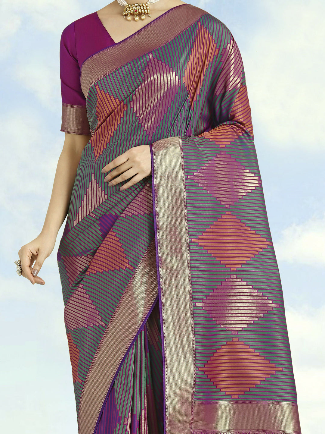 Multi Colour Banarasi Silk Zari Weaving Saree | SHOBITAM