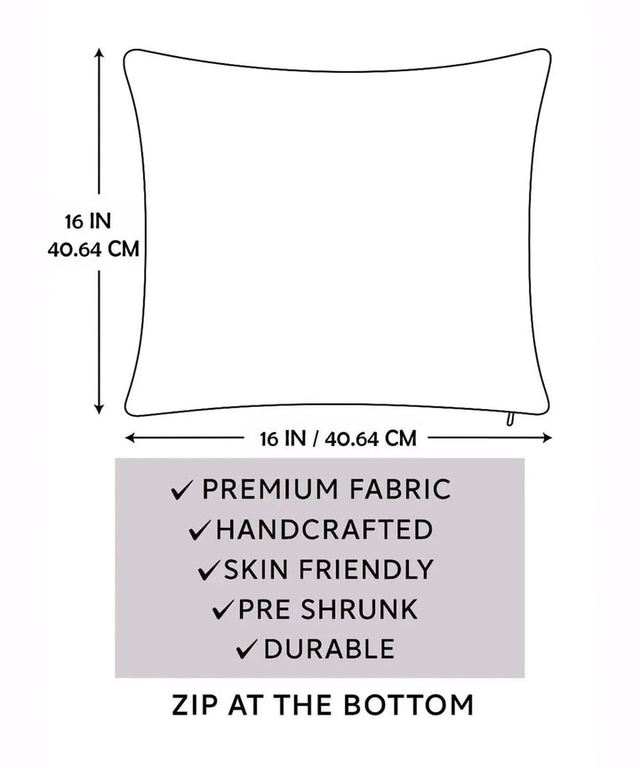 Powder Blue Ecru Double Paisley Embroidered Herringbone Cotton Cushion Cover (16x16 Inches) | SHOBITAM
