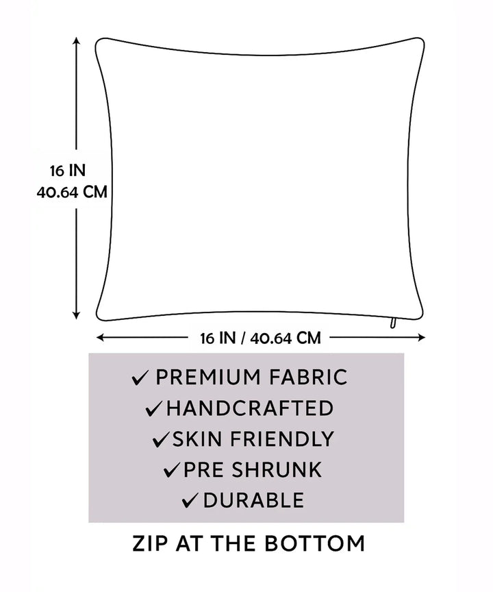 Light Beige Rajwarah Hand Embroidered Cushion Cover (16x16 Inches) | SHOBITAM